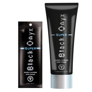 Super Black Onyx. Powerful combination of premium ingredients combines to create the ultimate tingle-free dark tanning accelerator. Contains anti-oxidants, vitamins and advanced moisturising agents. Buy online or visit BeautyBelievable Bishops Stortford. 01279 506670.